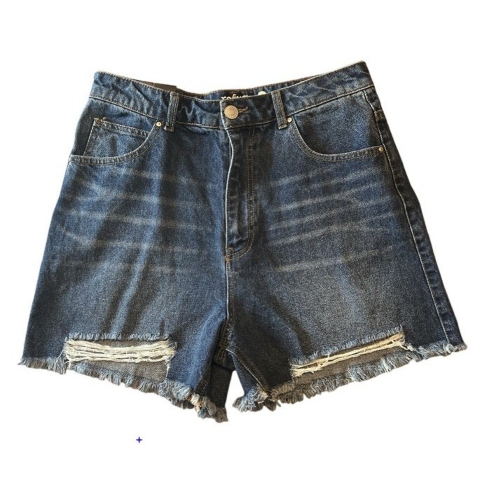 Refuge Mom Jean Shorts Size 9 Distressed High Rise Raw Hem‎ Denim Blue